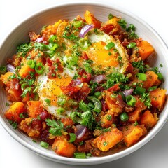 Gourmet Sweet Potato Hash with Two Fried Eggs