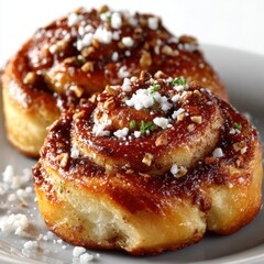 Sweet Cinnamon Rolls with Toppings on Plate