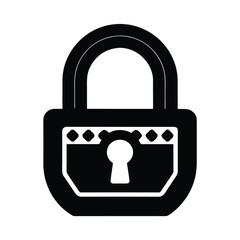 Padlock Security Symbol Icon in Black and White Silhouette
