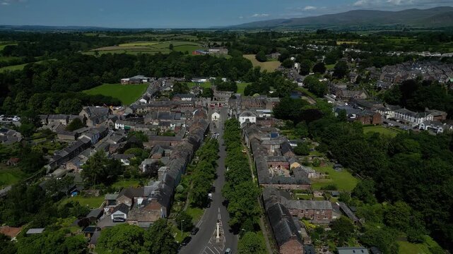 4K: Aerial Drone Video of Appleby in Westmorland  in Cumbria, England, UK. Circular of the Town Centre. Stock Video Clip Footage