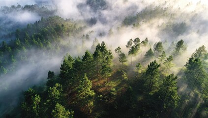 Fototapeta premium Misty mountain forest from above