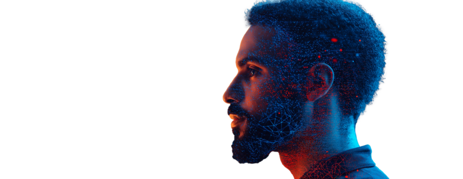 Man facing sideways, head isolated on background