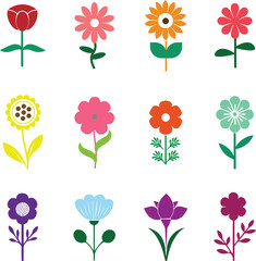 set of colorful flowers icon. vector design sign art illustrator