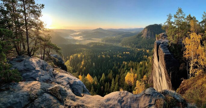 Panoramic autumn mountain vista