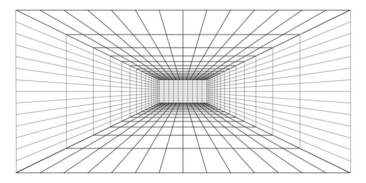 Perspective grid background 3d Vector illustration. Interior design Model projection background template. Line one point perspective
