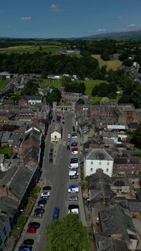4K: Vertical Aerial Drone Video of Appleby in Westmorland  in Cumbria, England, UK. Circular of the Town Centre. Stock Video Clip Footage