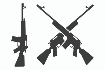 Silhouette of two rifles and crossed rifles isolated on white background