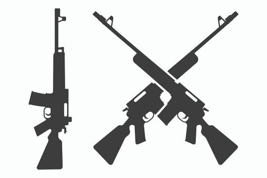 Silhouette of two rifles and crossed rifles isolated on white background