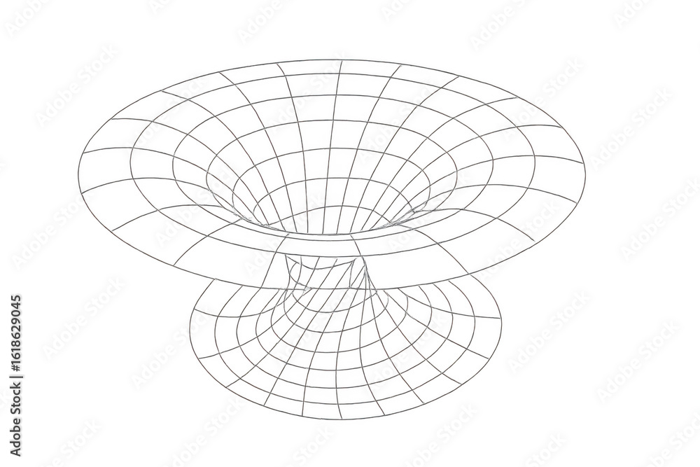 Aufkleber rotating paraboloid wireframe mesh on a clear background, ideal for technology, science, or design a