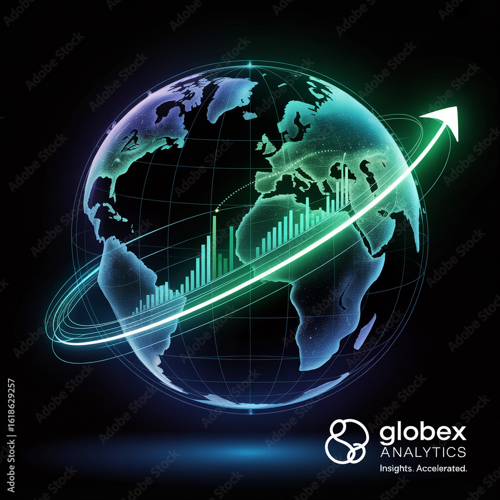 Aufkleber global business growth and analytics with earth representation and ascending arrow illustrating fina