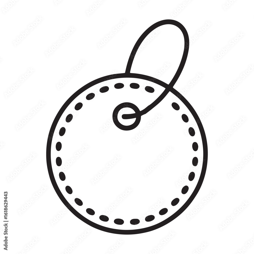 Poster simple circular price tag with string and dotted outline, clean and minimalist design depicted in bl