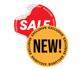 Isolated realistic torn crumpled discount sticker, label, yellow tag, red badge Sale, New. Round r ipped paper emblem. Vector illustration EPS10