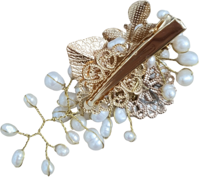 Elegant Floral Hairpiece with Golden Details on Transparent Background
