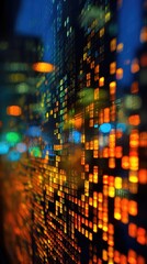 Obraz premium Abstract cityscape at night, blurred lights form a mosaic of warm and cool colors, suggesting movement and energy