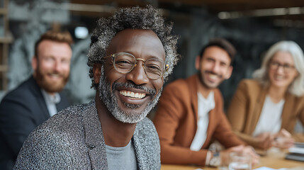A group of diverse business professionals engaged in a roundtable discussion