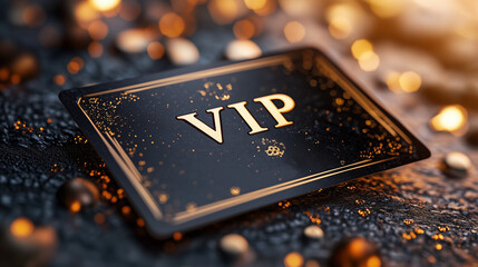 Stylish VIP card embellished with golden accents on a shimmering background, representing luxury and exclusivity