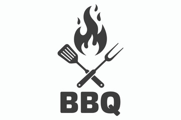 Bbq grilling tools with flames isolated on white background