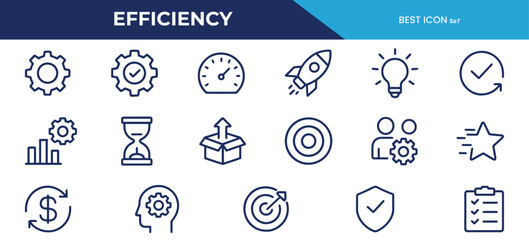 Efficiency Line Icons – Vector Icons for Productivity, Time Management, Process Optimization & Performance Design