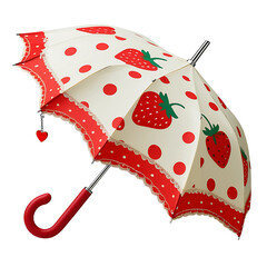 A umbrella with red strawberry and cherry prints, on a transparent background. Generative AI