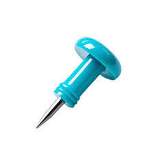 A single aqua blue push pin with a shiny plastic top and a sharp silver metal point. isolated on a transparent background. Generative AI