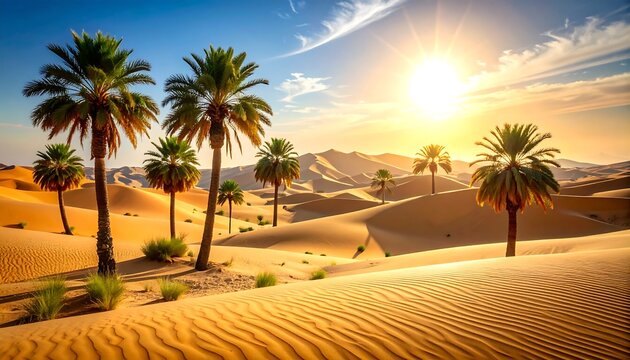 Desert oasis at sunrise - Powered by Adobe