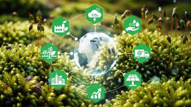 Sustainable Earth Global Ecosystem, Green Technology, and Clean Energy Concepts on Moss