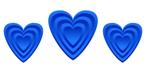 Three Blue Hearts on Transparent Background.