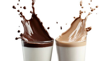 Coffee and milk splash dynamic liquid swirl on white background