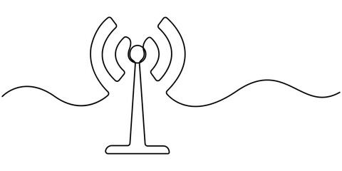 Continuous linear drawing of WI-FI signal icon. One line drawing background, modern WI-FI sketch style, Internet, network, wireless concept line art, editable outline. Vector illustration 