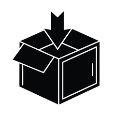 Download to Box Icon in Black Silhouette Style