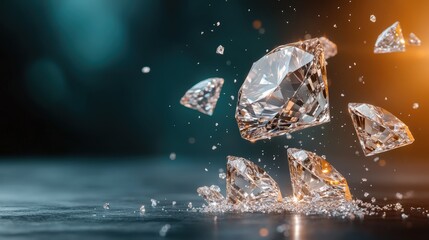 A stunning array of crystalline diamonds captures light and reflects brilliance, showcasing their dazzling clarity and multifaceted shapes, creating an enchanting visual experience that symbolizes lu