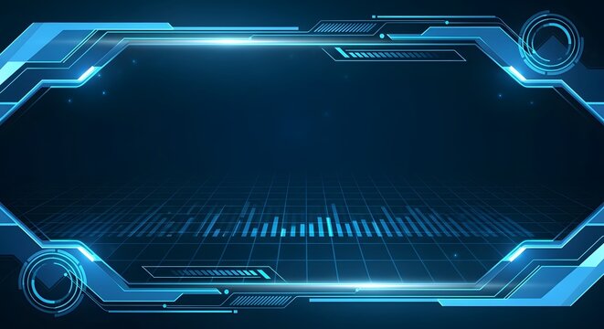 Futuristic Digital Interface with Blue Holographic Elements and Tech Graphics