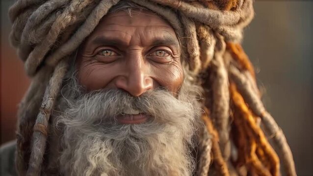 Retrato de un anciano Sadhu de mirada penetrante