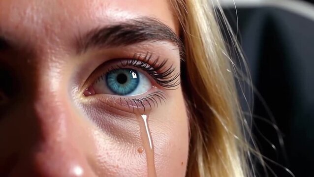 Una lagrima sale del ojo de una mujer