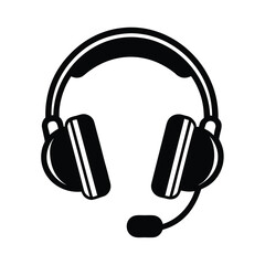 Fototapeta premium Headphones with Microphone Black and White Silhouette Style Illustration