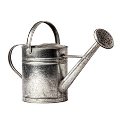 a metal watering can with long spout, isolated on white background, studio lighting, sharp focus