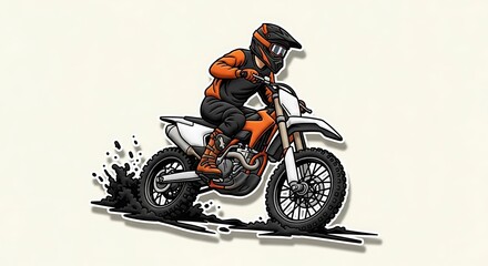 Motocross rider racing dirt bike illustration on a cream background © BeeStock