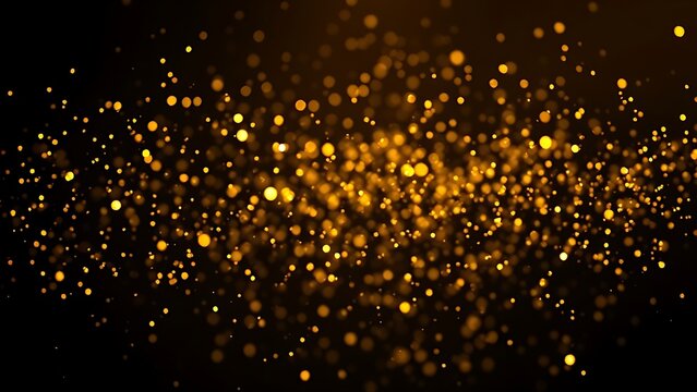 Golden confetti frozen in motion against dark background, celebrating energy and sparkle.