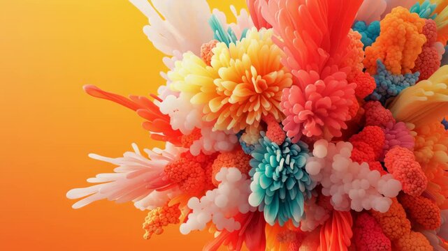 Colorful Abstract Composition with Vibrant Dynamic Shapes and Textures on Warm Gradient Background Evoking Creativity and Energy