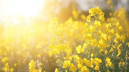 Obraz premium A close-up of bright yellow flowers blooming in a sunlit meadow.