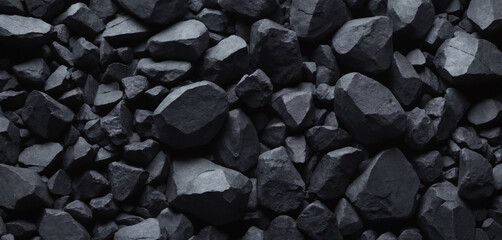 Pile of Black Coal Rocks Close-up Texture Background