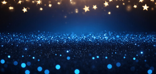 Blue and Gold Glitter Lights with Bokeh Background