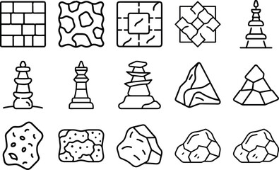 Set of Stone Icons  Rock, Pebble, and Mineral Symbols