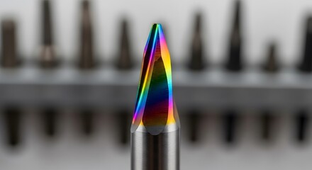 Vibrant Rainbow Colored Drill Bit Closeup Shot,APrecision Tool Gleaming With Rainbow Hue,Exceptional Detail And Sharpness,Industrial Precision