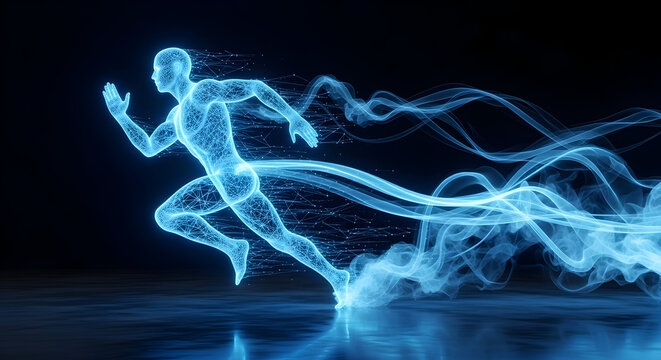 Dynamic Digital Illustration of a Running Human in Neon Style with Motion Blur Effect - Powered by Adobe