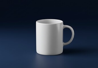 Obraz premium Plain white coffee mug on a deep blue surface