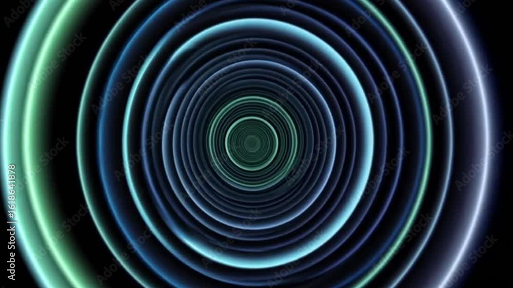 Poster abstract tunnel of concentric, glowing circles in teal and blue. a mesmerizing journey into a colorf
