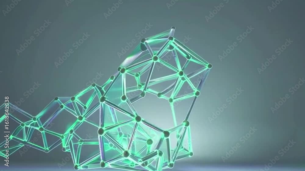 Poster abstract structure with geometric design and glowing neon light, represents the world of information