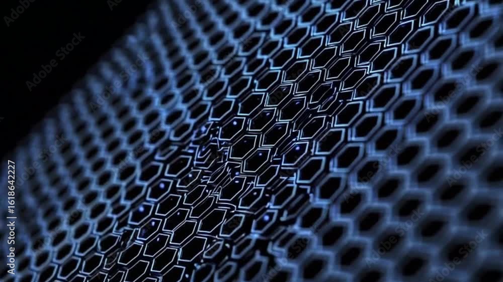 Poster close-up of a detailed hexagonal pattern in blue tones