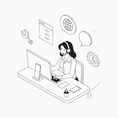 Customer Support Isometric Scene, female customer support agent wearing a headset